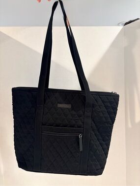Vera Bradley Quilted Black Tote with Front Zip Pocket